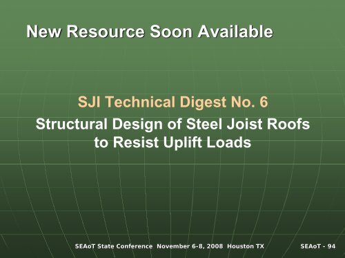 Wind Design Considerations for Steel Joists and Joist Girders - SEAoT