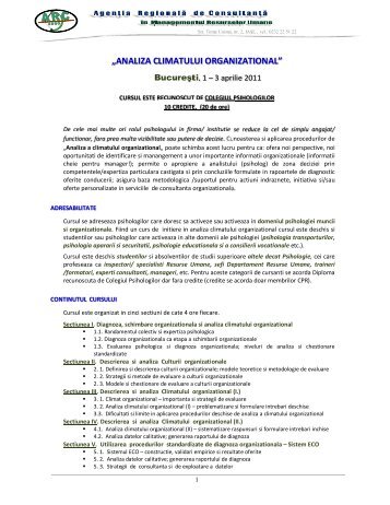 âANALIZA CLIMATULUI ORGANIZATIONALâ - dr. Ticu Constantin