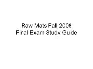 Raw Mats Fall 2008 Study Guide - Alfred's Clay Store