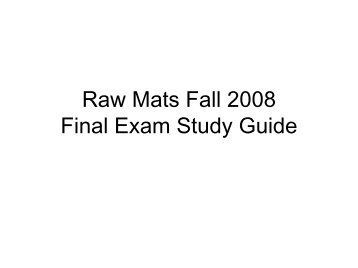 Raw Mats Fall 2008 Study Guide - Alfred's Clay Store