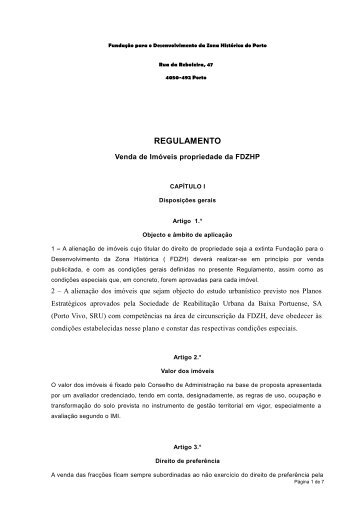 Regulamento para Venda - Anexo V - Porto Vivo