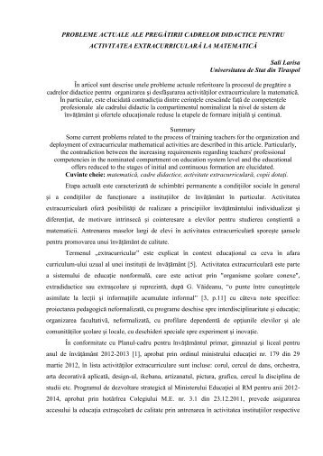 probleme actuale ale pregÄtirii cadrelor didactice pentru activitatea ...