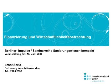 IBB und KfW-Förderprogramme Sanierung - Berliner ImpulsE