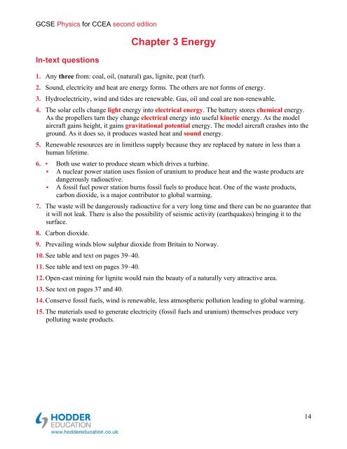 Answers to questions in the Student Book - Hodder Plus Home