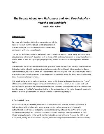 The Debate About Yom HaAtzmaut and Yom ... - YU Torah Online