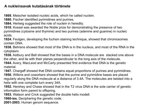 Nukleinsavak - Szerves Kémiai Tanszék