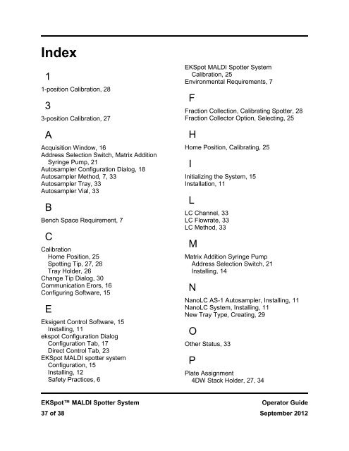 EKSpot MALDI Spotter System Operator Guide - Eksigent