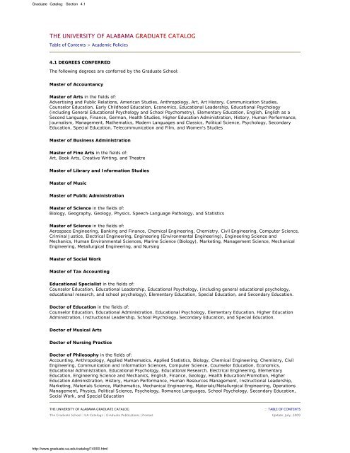 graduate catalog 2009-2011 - Graduate School - The University of ...
