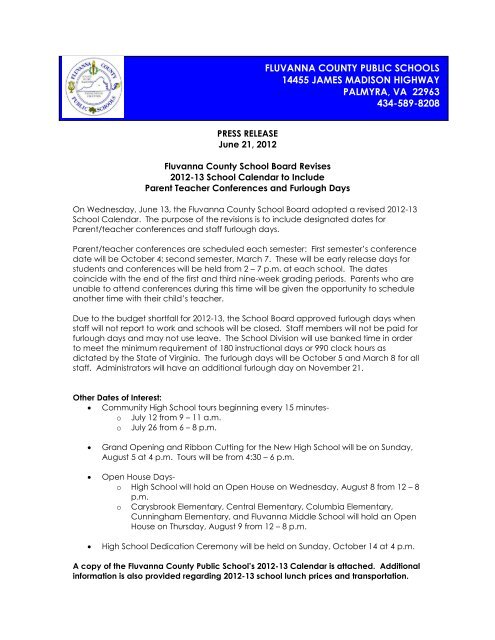 School Calendar and Fact Sheet - Fluvanna County Public Schools School Calendar and Fact Sheet - Fluvanna County Public Schools