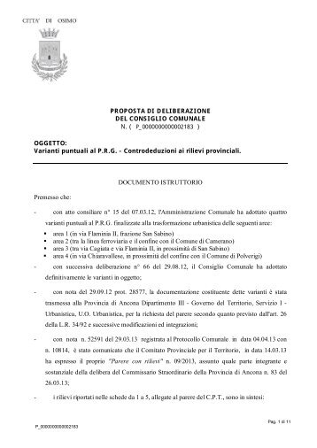 Varianti puntuali al PRG - Controdeduzioni ai ... - Comune di Osimo