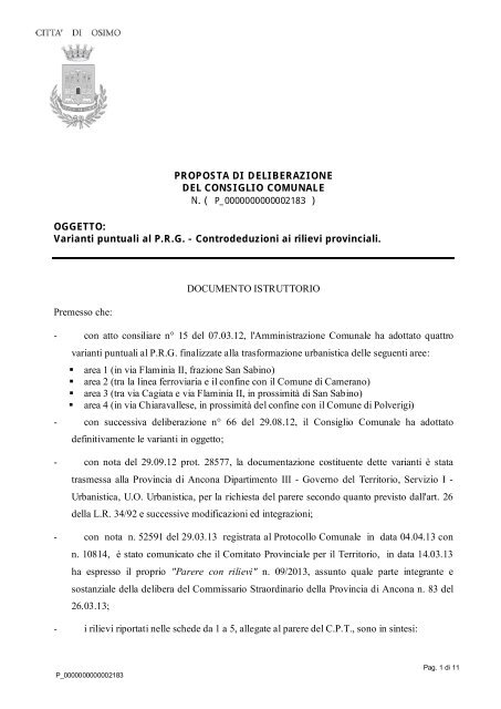 Varianti puntuali al PRG - Controdeduzioni ai ... - Comune di Osimo