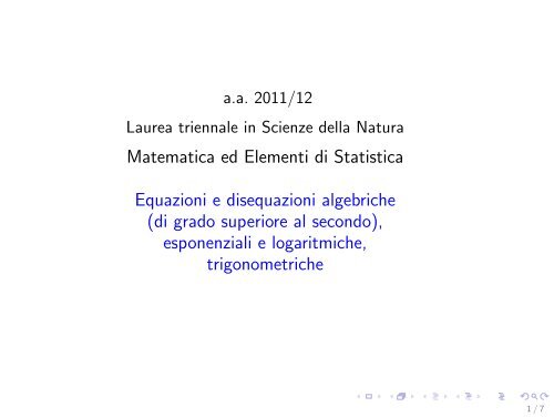 Matematica ed Elementi di Statistica Equazioni e disequazioni ...
