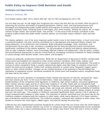 Public Policy to Improve Child Nutrition and Health - Children's ...