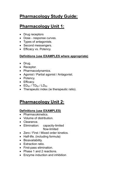 Pharmacology Study Guide: Pharmacology Unit 1 ... - HETI