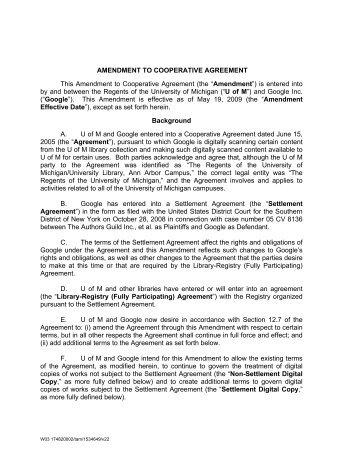 Amendment to Cooperative Agreement - University Library ...