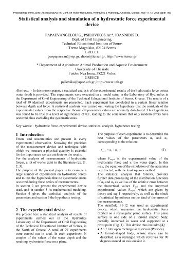 Statistical analysis and simulation of a hydrostatic force ...