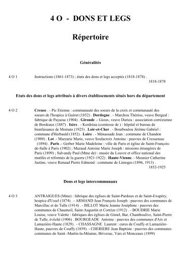 4 O - DONS ET LEGS RÃ©pertoire - Archives dÃ©partementales CorrÃ¨ze