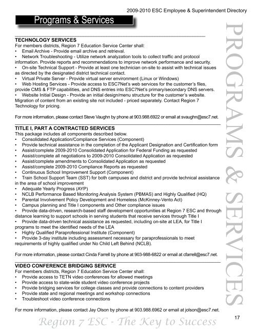 2009-2010 ESC Employee & Superintendent Directory 2009-2010