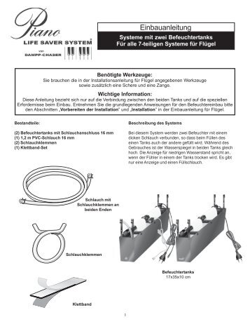 Piano-Life-Saver Zusatz Einbauanleitung 7 teiliges System