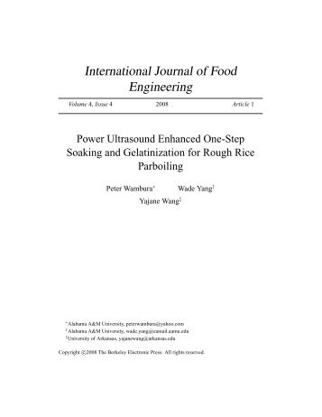 International Journal of Food Engineering - Rice Processing Program