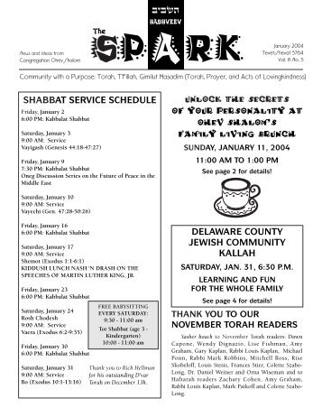 Ohev newsletter jan 04 - Congregation Ohev Shalom