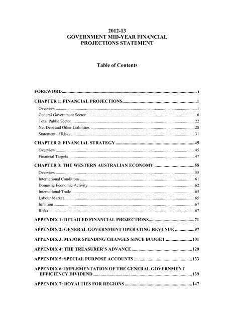 2012-13 Government Mid-year Financial Projections Statement