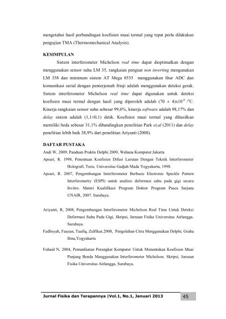 Jurnal Fisika dan Terapannya vol.1, no.1, Januari 2013