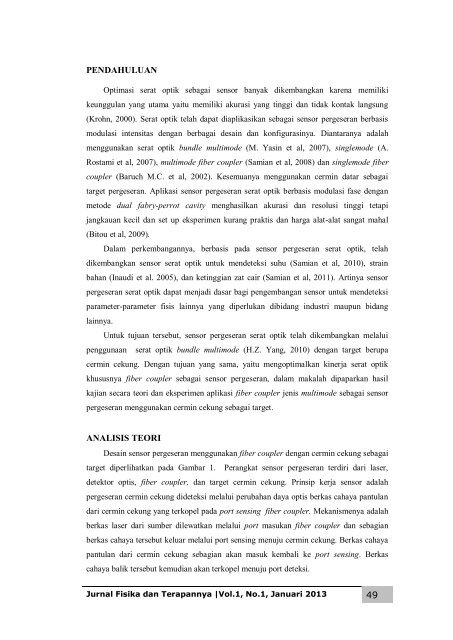 Jurnal Fisika dan Terapannya vol.1, no.1, Januari 2013