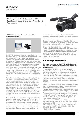 Sony : Produktinformationen : PMW-EX1 (PMWEX1 ... - PRO VIDEO