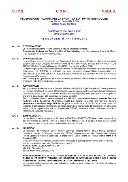 Campionato Italiano Surfcasting a Box 2005 - FIPSAS Napoli