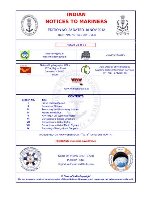 INDIAN NOTICES TO MARINERS - National Hydrographic Office