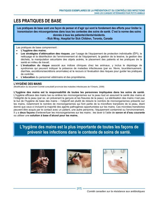 Pratiques exemplaires de la prÃ©vention et du contrÃ´le des infections