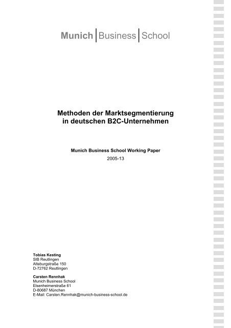 Methoden der Marktsegmentierung  in deutschen B2C-Unternehmen