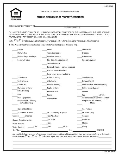 sellers disclosure of property condition texas real seller information sheet real estate