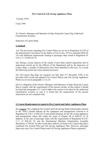 Fire Control & Life Saving Appliances Plans Circular 19/99 8 July ...