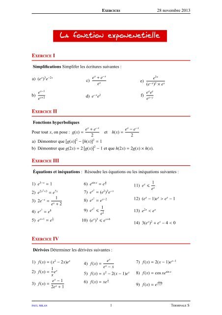 La fonction exponentielle - Lyceedadultes.fr