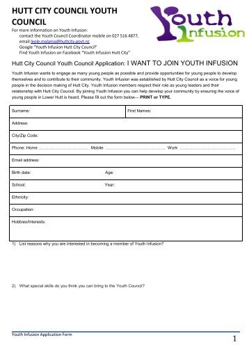 Download the Youth Infusion application form - Hutt City Council