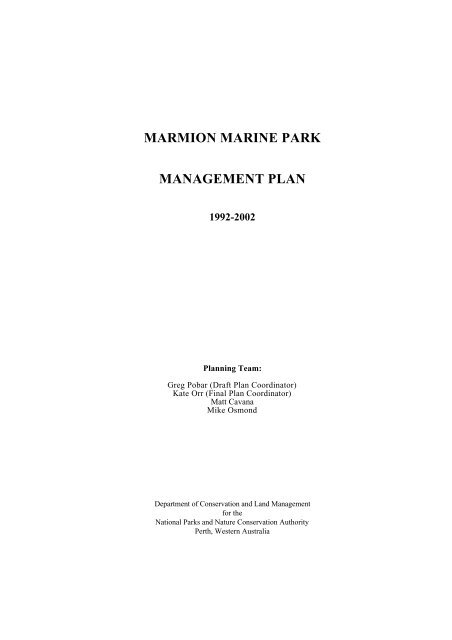 Marmion Marine Park management Plan - Department of ...