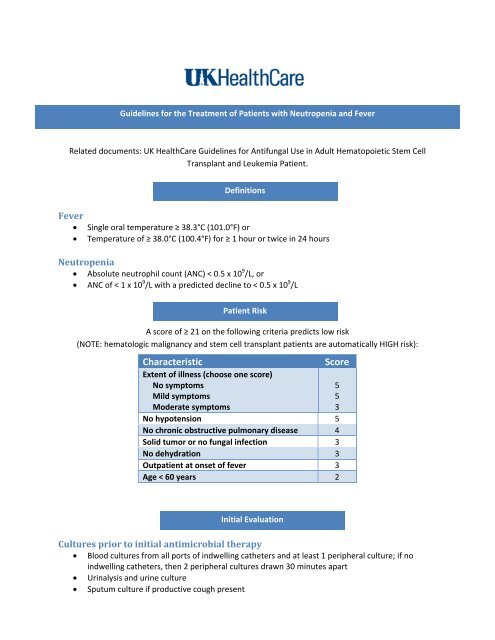 Guidelines For The Treatment Of Patients With Neutropenia And Fever