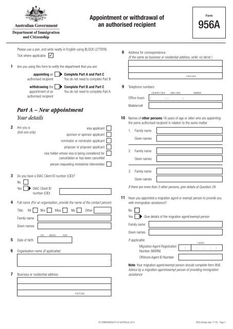 Appointment or withdrawal of an authorised recipient - Visa First