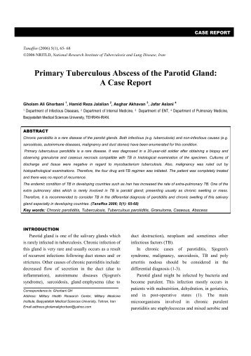 Primary Tuberculous Abscess of the Parotid Gland: A ... - Tanaffos