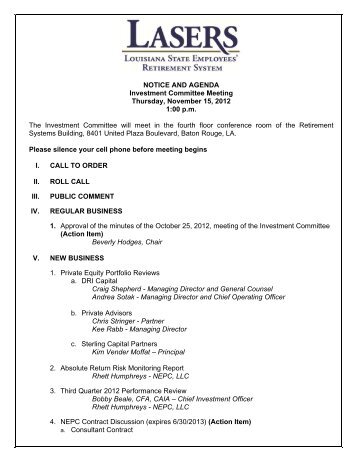 NOTICE AND AGENDA Investment Committee Meeting Thursday ...