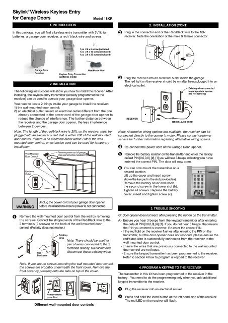 User Manual Skylink S User Manual Skylink S, Skylink Garage Door Remote Troubleshooting