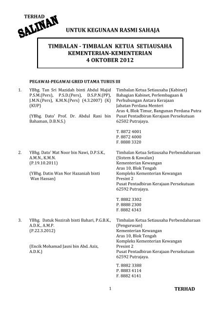 untuk kegunaan rasmi sahaja timbalan - timbalan ketua setiausaha ...