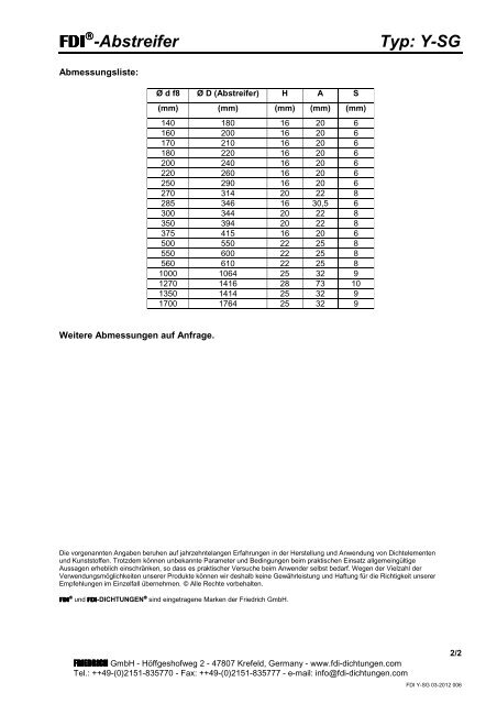 -Abstreifer Typ: Y-SG - Friedrich GmbH