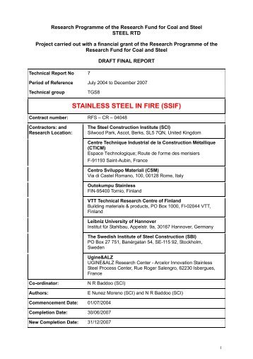 STAINLESS STEEL IN FIRE (SSIF) - Steel-stainless.org