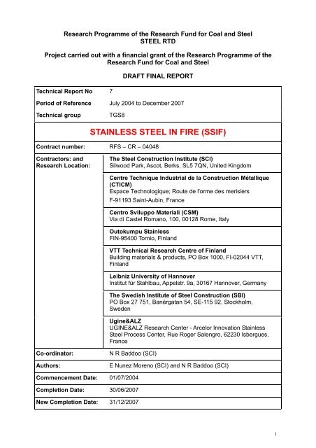 STAINLESS STEEL IN FIRE (SSIF) - Steel-stainless.org