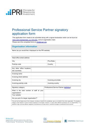 Professional Service Partner signatory application form