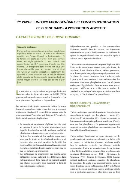 Conseils Pratiques pour une Utilisation de l'Urine en ... - EcoSanRes