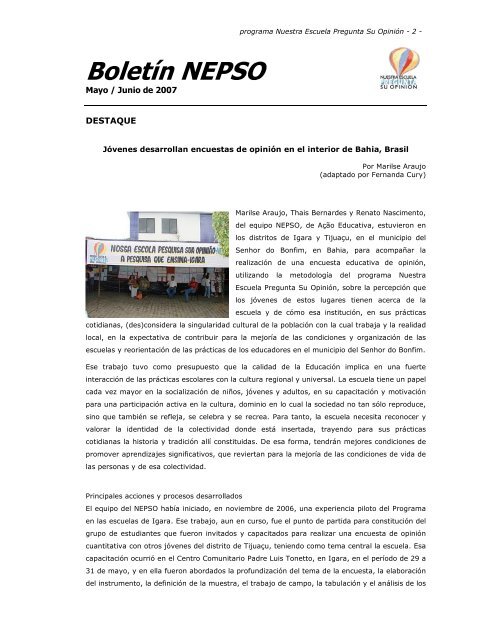 BoletÃ­n NEPSO - Instituto Paulo Montenegro